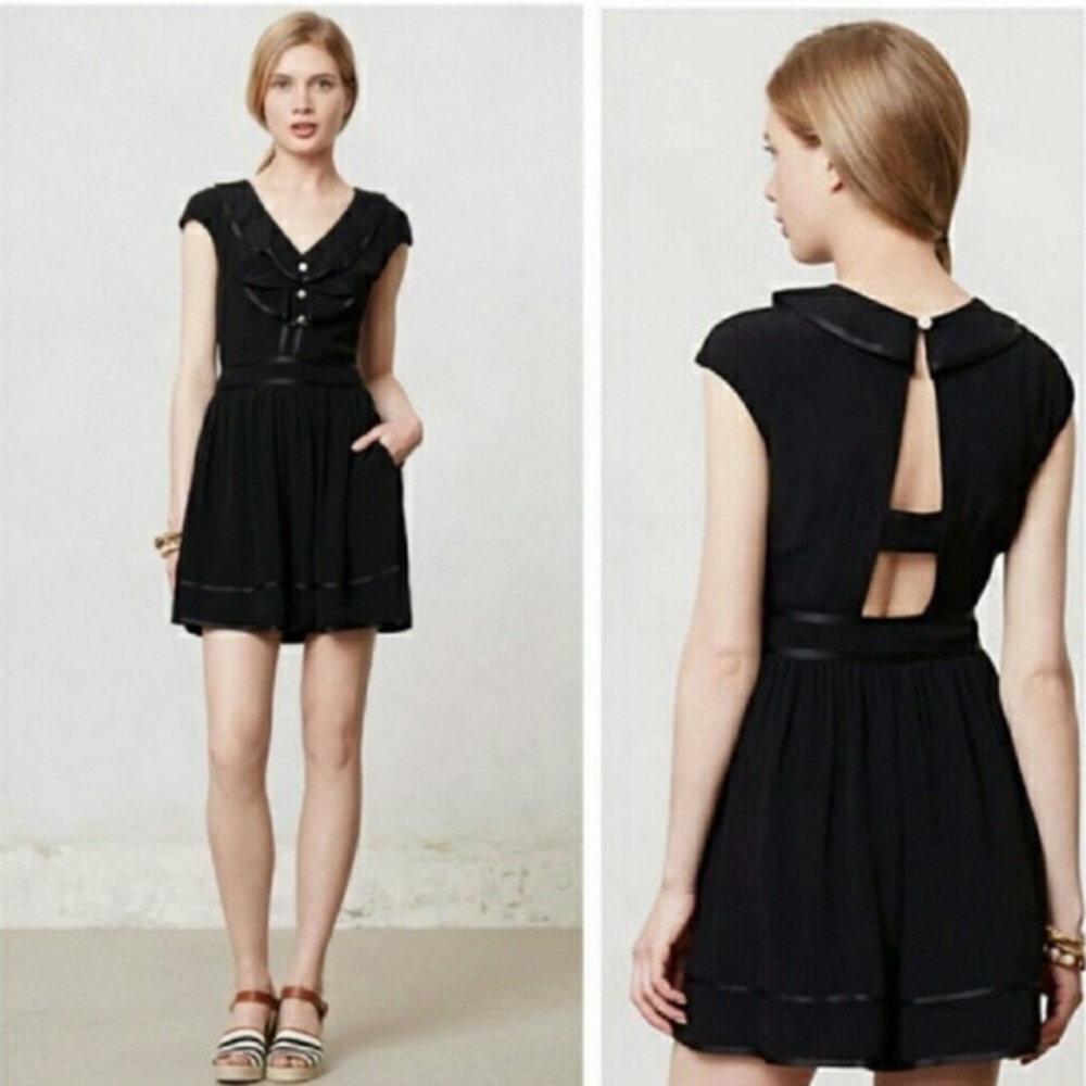Anthropologie Elevenses Lexi Black Ruffle Romper 8 EUC